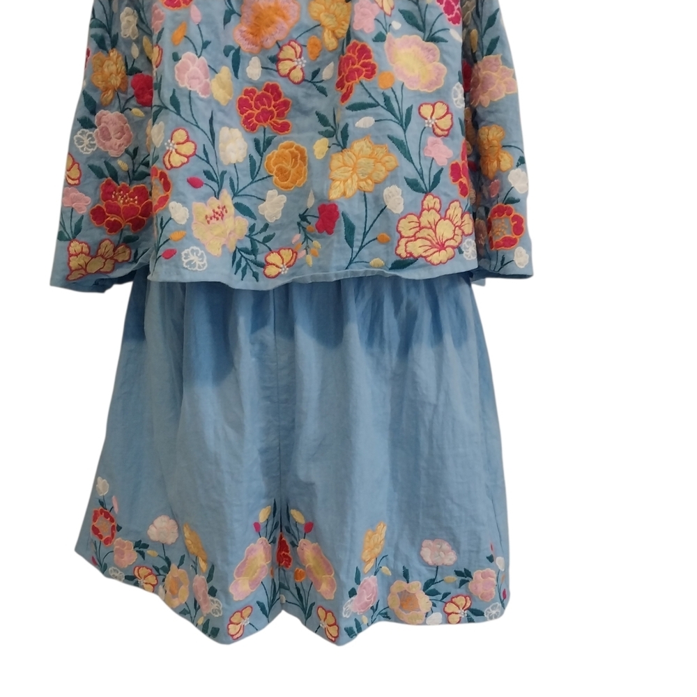 NWT Savanna Jane Blue Floral Embroidered Shorts Romper Womens Size 2X Boho - Picture 6 of 9